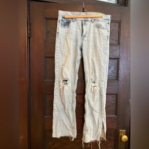 Gap 90’s Loose mid rise, distressed, raw hem with slit jeans
